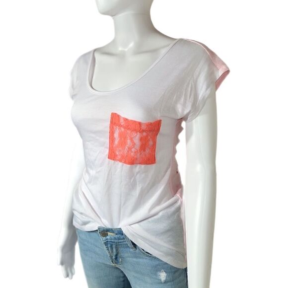 Nollie Lace Contrast Destructed Knit Tee NWT - Picture 4 of 9